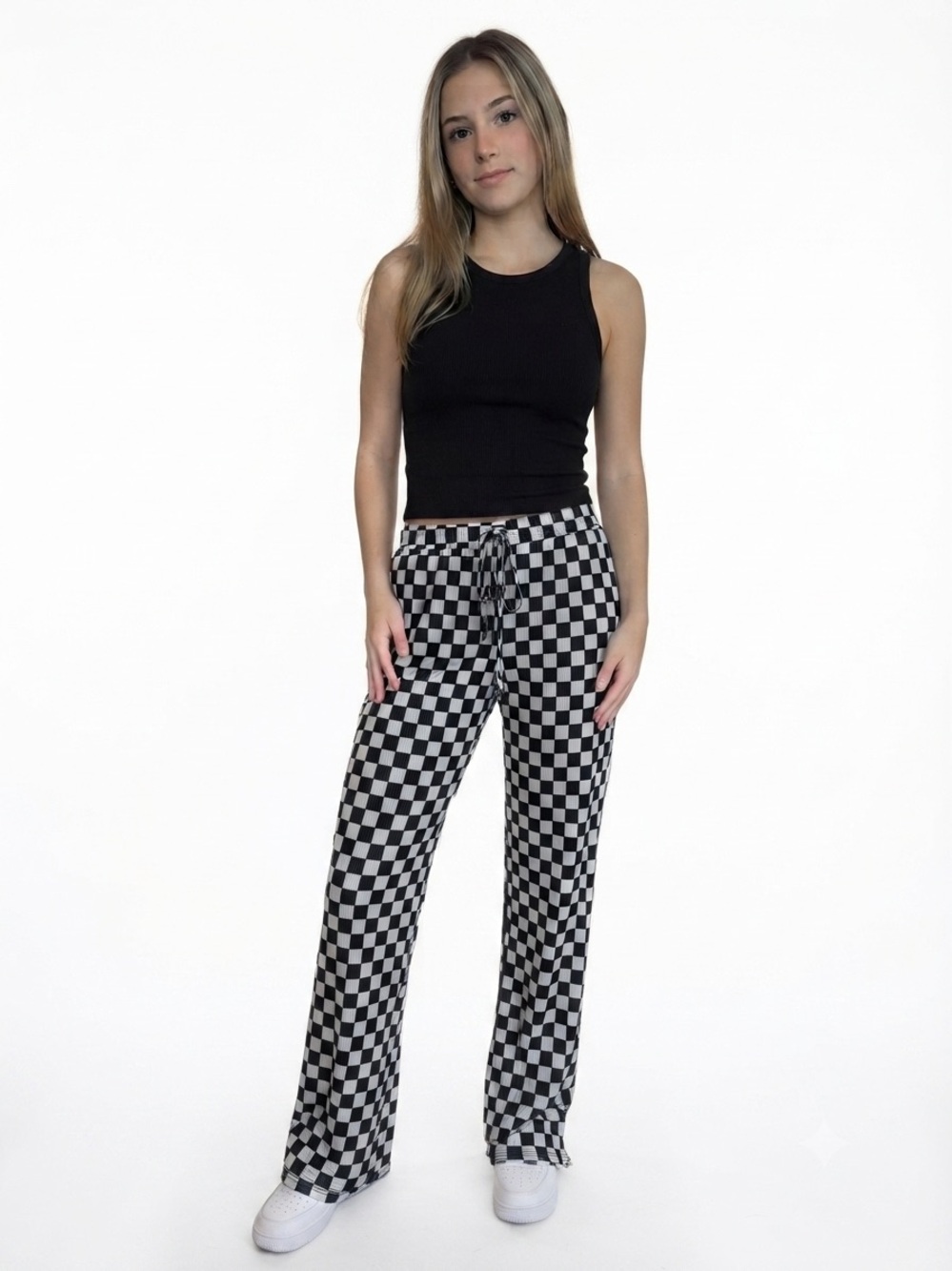 Women's Black & White Checkerboard Wide Leg Pants NWOT